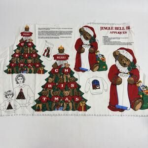 VIP Fabric Panel Jingle Bell Bear Appliqués Cranston Christmas Cotton Vintage